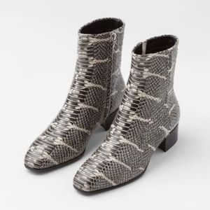Aeyde Naomi Snakeskin Ankle Boot Zipper Black and White Size 41 Size 10